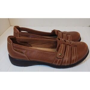 Clarks Carleigh Eliza Brown Leather Strappy Slip On Loafers Women Size 9.5 W
